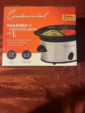 Continental 1QT Double Dipper Slow Cooker Stainless Steel Removable Ceramic Pot